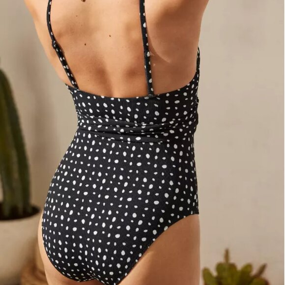 NEW WITH TAGS Aerie Ribbed Wrap One Piece Polka Dot Swimsuit Size XL Size 16 NEW - Picture 10 of 11